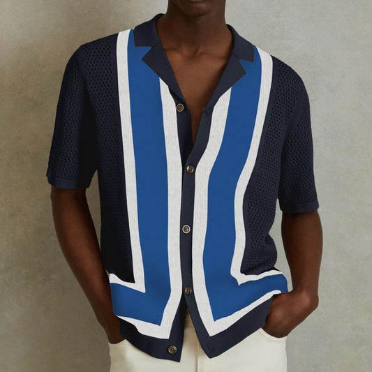 Men's Summer New Striped Contrast Color Knitwear Top